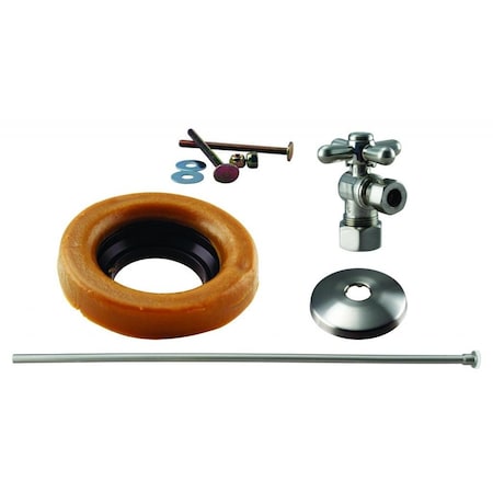 Westbrass Toilet Kit W/ 1/4-Turn nom comp Stop and Wax Ring, Cross Handle in Satin Nickel D1614TBX-07
